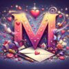 M Pic love: M letter in love themed style with magical elements as a romantic greeting card